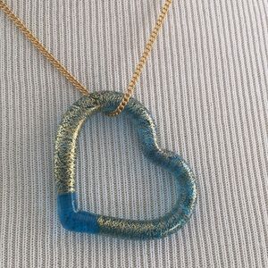 Milor Italian 14k gold leaf design blue glass art open heart shaped 💙 necklace